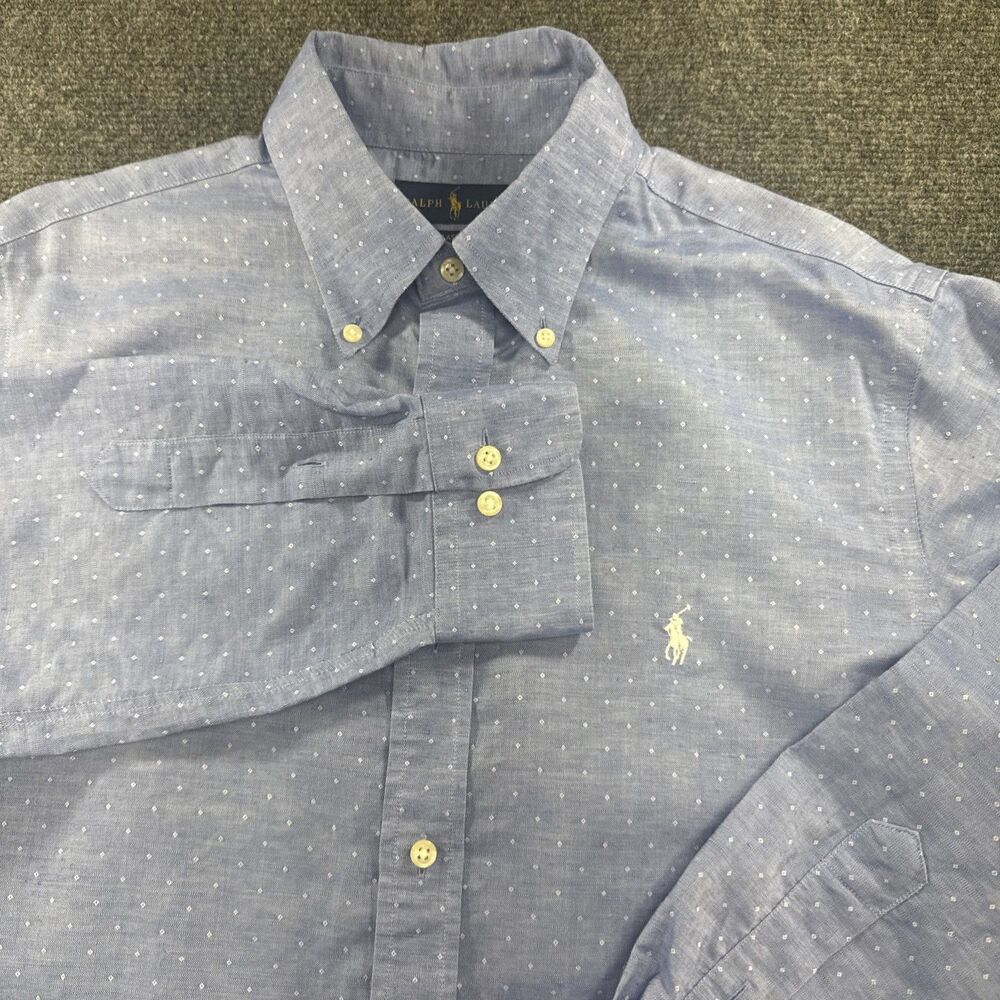 Polo Ralph Lauren Classic Fit Menโs 15.5 32/33 Blue Dot Easy Care Dress Shirt